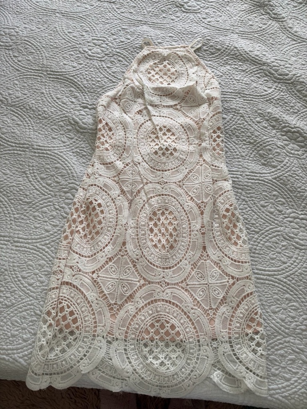 Ivory Crochet Halter Mini Dress